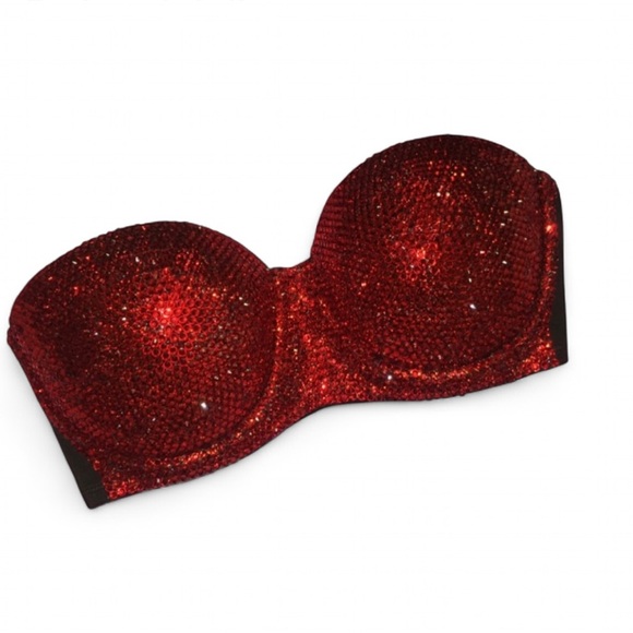 Crystal Classic Siam Red Glam Bling Strapless Bralet All Sizes New - Picture 1 of 16